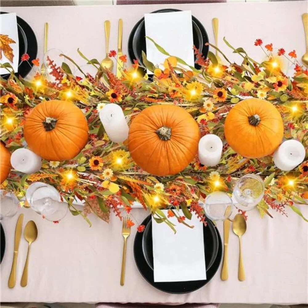 Fall Garland with Lights 6Ft Autumn Garland with Orange Daisy